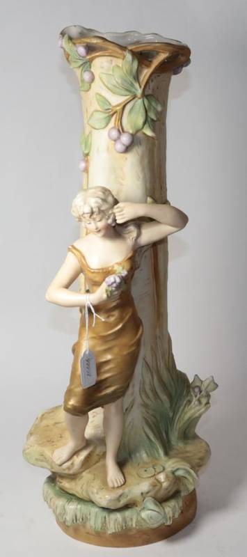 Lot 127 - A large Royal Dux figural vase, with a maiden and grapes
