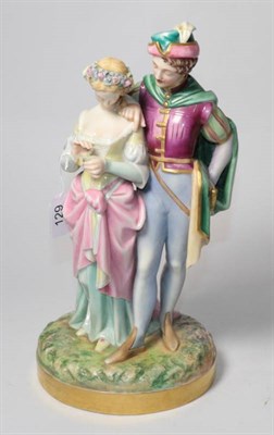 Lot 129 - A Royal Worcester group of a Medieval couple, green printed mark 32cm high