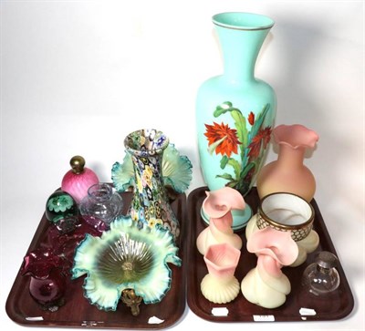 Lot 131 - A group of 19th century and later glass including a Victorian turquoise glass vase, a...