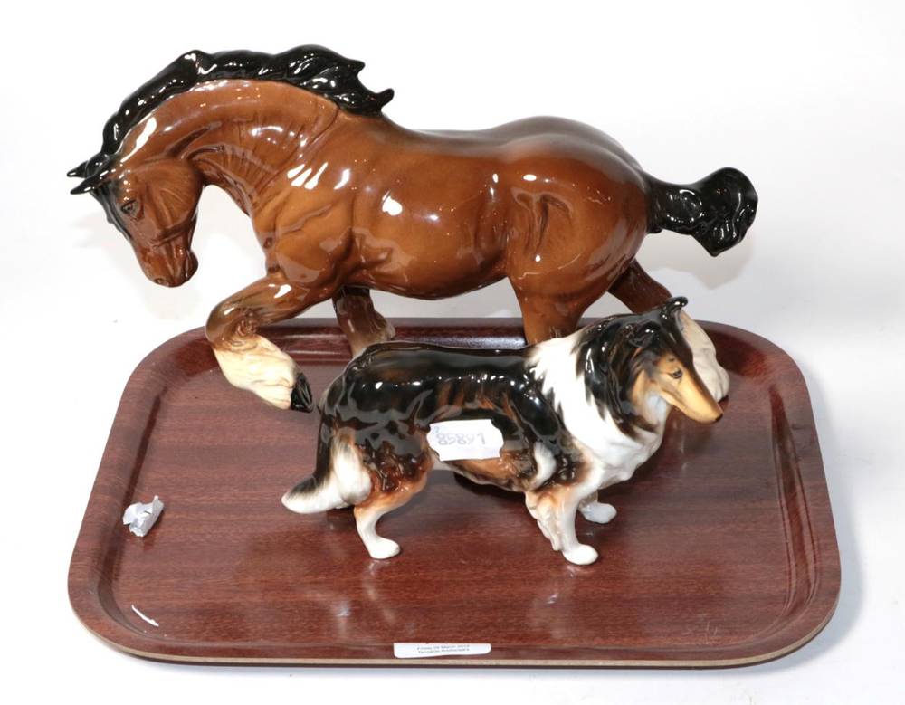 Lot 142 - A Royal Doulton collie HN1058; together with a Beswick cantering shire horse