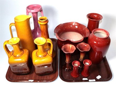 Lot 150 - Bretby pottery including jardinieres, vases, jugs etc in ox blood and mustard glazes (12)
