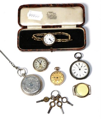 Lot 158 - A small lady's 9ct gold pocket watch, a 9ct gents wristwatch; two silver pocket watches and a...