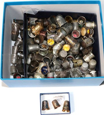 Lot 169 - A collection of thimbles including three gold examples, silver, pewter etc