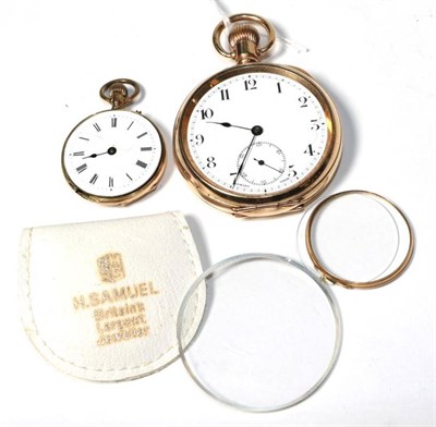 Lot 176 - A gold plated pocket watch and a lady's fob watch with case stamped '14K'