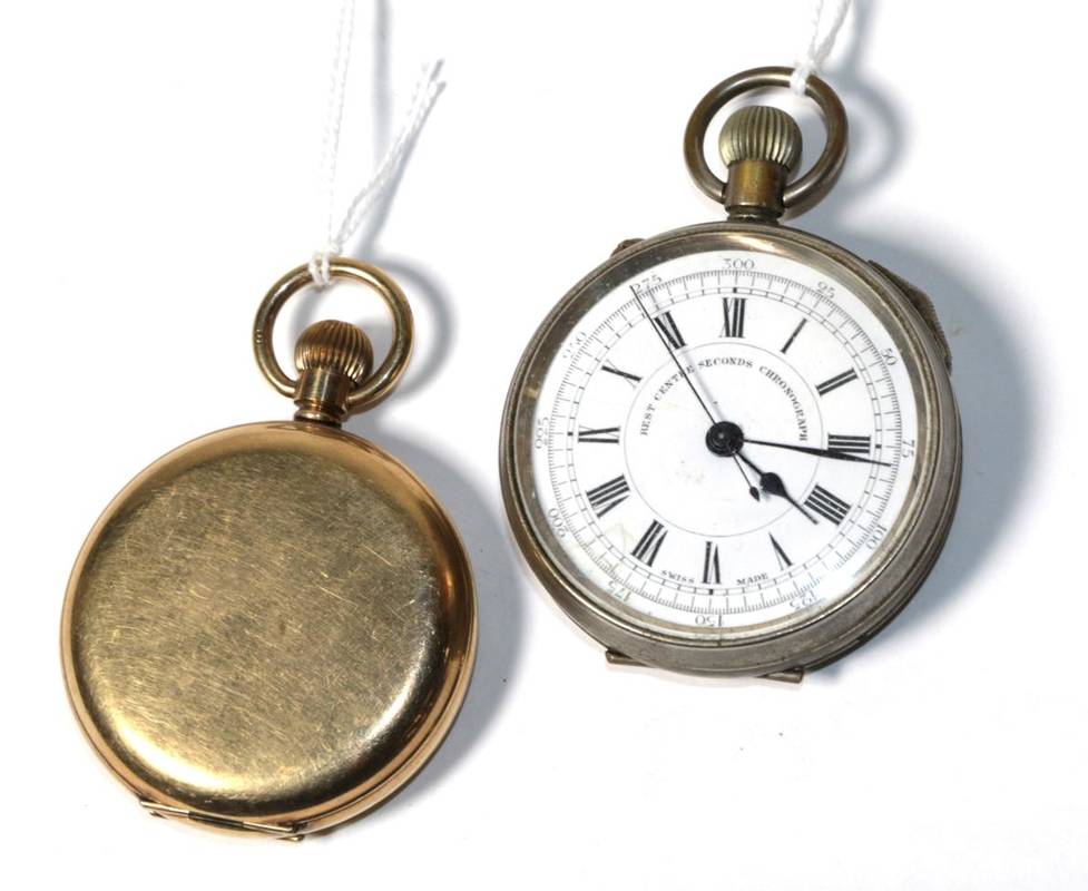 Lot 193 - A gold plated pocket watch, nickel plated pocket watch and half Pulsar wristwatch (3)