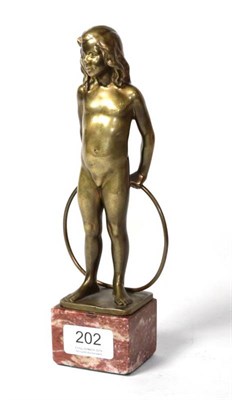 Lot 202 - Rudolph Kaesbach (1873-1955) bronze figure of a nude girl holding a hoop, signed in cast...