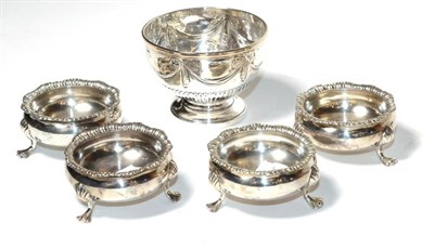 Lot 238 - A set of four Victorian silver salt cellars, London 1890, and a George III silver pedestal...