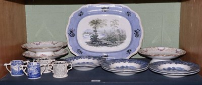 Lot 251 - A Davenport transfer printed meat plate, city view; together with three Davenport hand-painted...