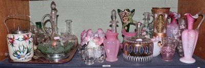 Lot 260 - A shelf of Victorian and later coloured glass and two silver spoons