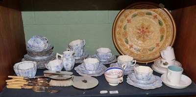 Lot 281 - A part silver and enamel dressing table set; plated fish cutlery; a Victorian transfer printed...