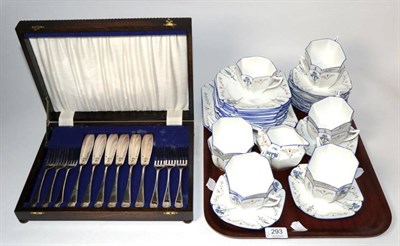 Lot 293 - A Shelley Iris pattern part tea service together with an oak cased fish set