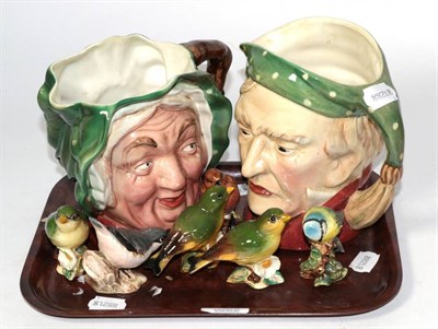 Lot 315 - A Beswick character jug ''Sairy Gamp'' 371 together with Ebenezer Scrooge 372, four Beswick...