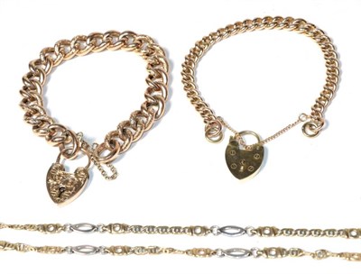 Lot 327 - A curblink bracelet, each link stamped '9c', with attached heart shaped padlock, stamped '9ct',...