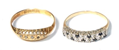 Lot 336 - An 18 carat gold diamond ring, one stone deficient, finger size O; and a sapphire and diamond ring