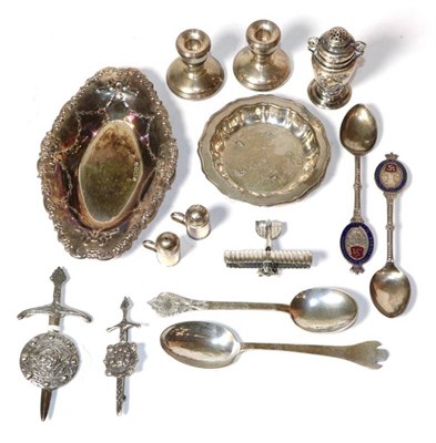 Lot 358 - Assorted small silver collectables and other items to include a model of a bi-plane; two...