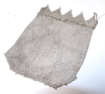 Lot 369 - A white metal drawstring mesh purse, apparently unmarked, early 20th century, 19.5cm long