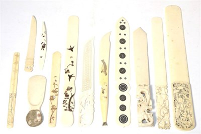 Lot 372 - A Japanese shibayama type ivory paper knife, Meiji period, decorated with birds amongst...