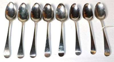 Lot 391 - Four pairs of George III silver Old English pattern table spoons, various dates and makers to...