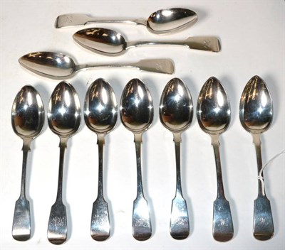 Lot 393 - A group of ten William IV/Victorian and later fiddle pattern silver table spoons, various dates and