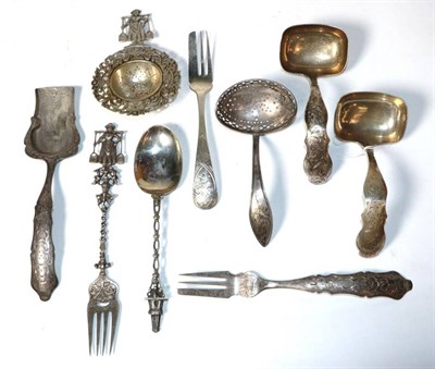 Lot 394 - A group of 19th Century and later Dutch silver serving flatware, to include a pair of unusual sauce