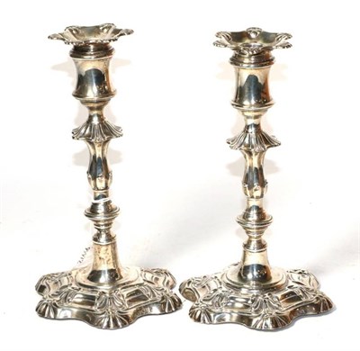 Lot 396 - A pair of silver candlesticks of 18th Century style, Henry Wilkinson & Co, London 1893, filled,...