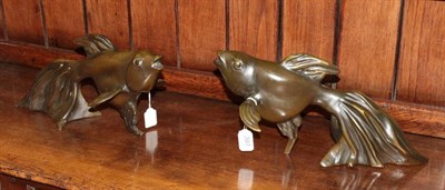 Lot 397 - Hattakitkosol Somchai (1934 - 2000) Thai,  A pair of coy carp, signed, bronze (2)