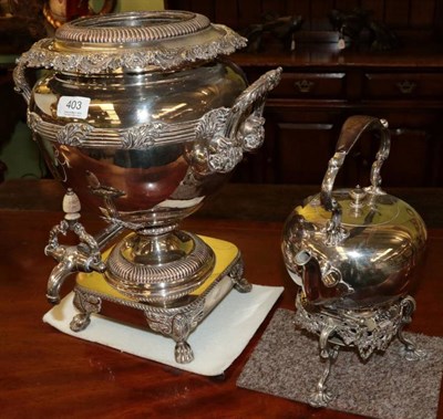 Lot 403 - A large Old Sheffield plate twin handled tea urn, circa 1820, cover lacking; and an...