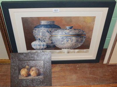 Lot 1017 - Crin Gale (b.1947) ''Oriental Porcelain'', signed, watercolour, together with a further oil on...