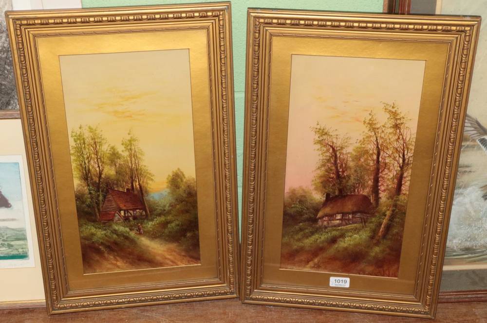 Lot 1019 - British School (19th/20th Century) A figure before a country cottage, oil on board, together with a