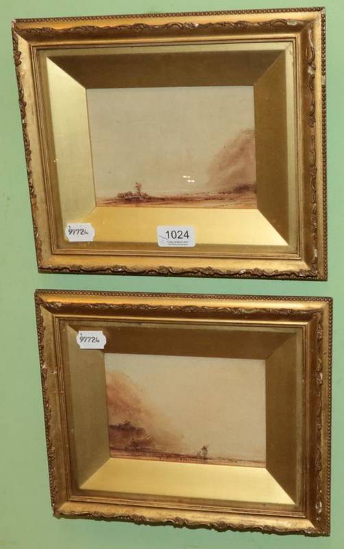 Lot 1024 - English School (19th century) Scarborough beach, a pair, unsigned sepia watercolours, gilt and...