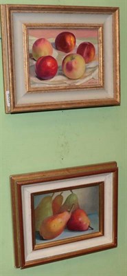 Lot 1026 - Peter Gardner ROI (1919-) ''Five Pears'' and another of apples, signed and dated, oil on board,...