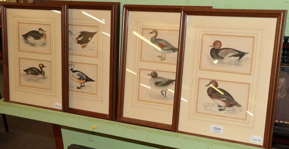 Lot 1044 - A set of ten hand coloured prints of ducks, within five frames
