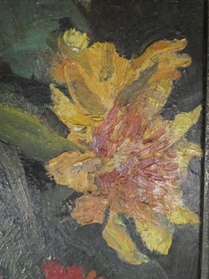 Lot 1048 - Manner of Paul Nietsche (Irish 1855-1950) Still life study of orange and red chrysanthemums, oil on