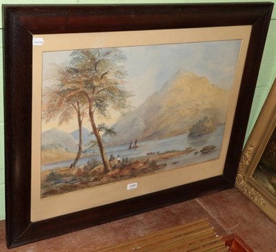 Lot 1049 - British School (19th century) Figures in a lake or Loch landscape, pencil and watercolour, 45cm...