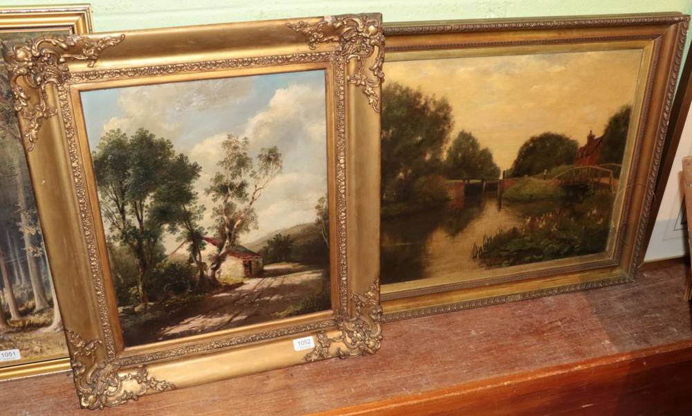 Lot 1052 - Continental School (19th Century) A cottage on a sunlit wooded country track, oil on canvas,...