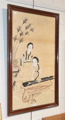 Lot 1065 - Chinese School, early 20th Century, Study of two ladies in a garden setting, with presentation...