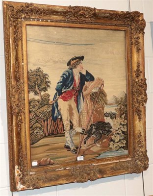 Lot 1069 - A Victorian tapestry of a gentleman and a dog