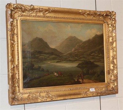 Lot 1071 - British School (early 19th century), A naive lakeland view, oil on canvas, 45cm by 63.5cm