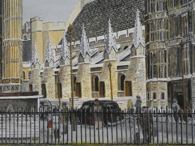 Lot 1072 - Michael T Shepperson, Houses of Parliament and Westminster Abbey, signed and dated 1979, oil on...