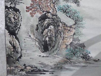 Lot 1073 - Chinese silk scroll landscape painting