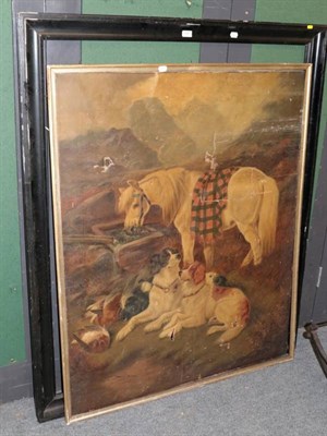 Lot 1077 - After George Moorland, 19th century, English School, horse and dogs as rest in a Highland...
