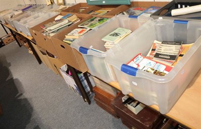 Lot 1086 - Twenty six crates/boxes of Model Railway magazines, Meccano magazines, comics and stamps etc