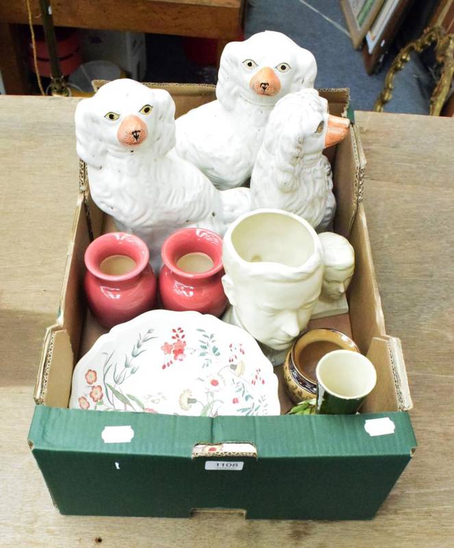 Lot 1108 - A group of ceramics including Staffordshire seated spaniels, Wedgwood Etruria bowl, Doulton Lambeth