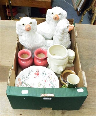 Lot 1108 - A group of ceramics including Staffordshire seated spaniels, Wedgwood Etruria bowl, Doulton Lambeth