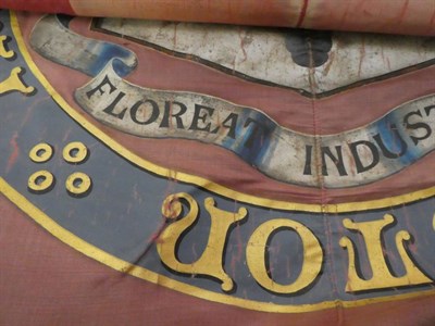 Lot 1153 - A Darlington Town Council banner with the motto Insignia Burgi de Darlington on a wooden case