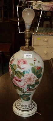 Lot 1190 - Opaline glass table lamp decorated with a courting couple and flowers