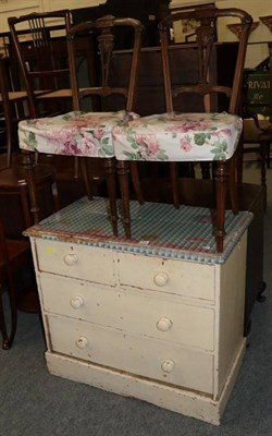Lot 1206 - Small white painted chest of drawers and two salon chairs