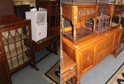 Lot 1217 - Pair of reproduction bedside tables; bird cage; sideboard; side table; two further bedside...