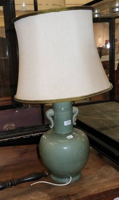 Lot 1224 - An Oriental Celadon glazed vase mounted as a table lamp