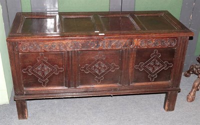Lot 1275 - Joined oak chest, with hinged lid and carved frieze, dated 1670, 129cm by 52cm, 70cm high